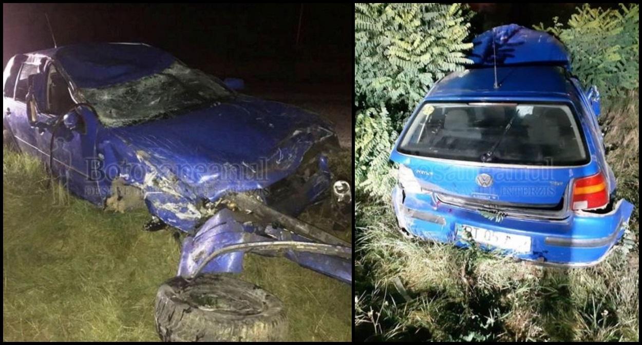 Doi tineri rupți de beţi au zburat cu Golful peste o altă mașină, au rupt două garduri și s-au înfipt în boscheţi