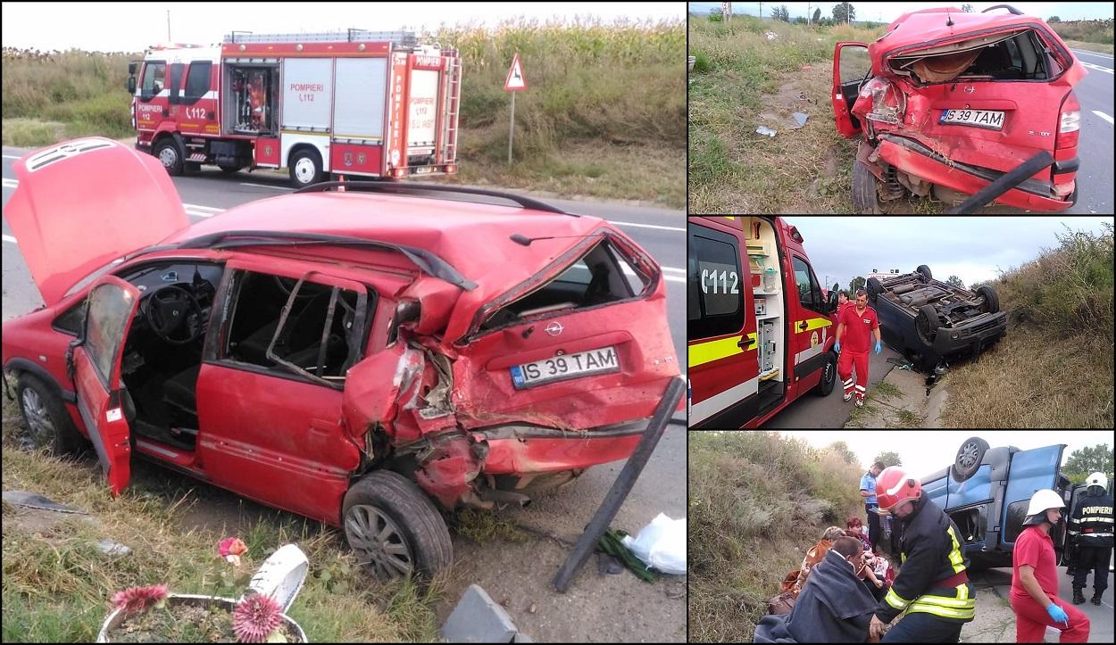 Accident cu 11 victime la Iaşi, după ce un microbuz care transporta oamenii la muncă s-a izbit violent cu o maşină