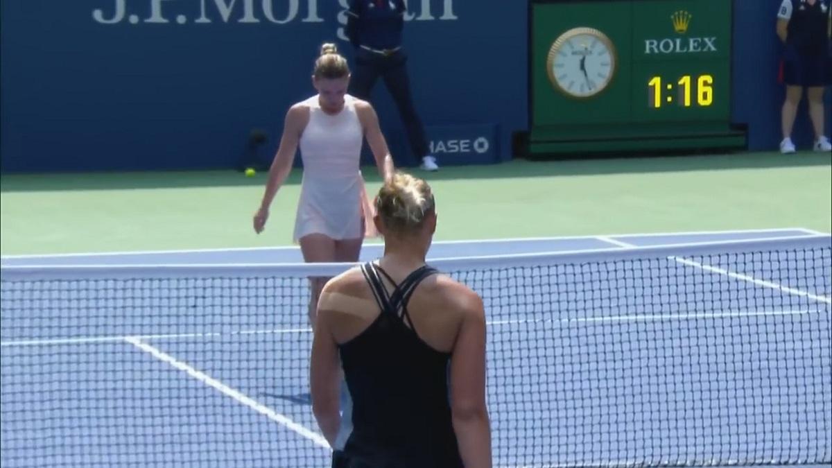 Simona Halep la US Open Simona Halep și Kaia Kanepi se apropie de fileu, la finalul partidei de la US Open