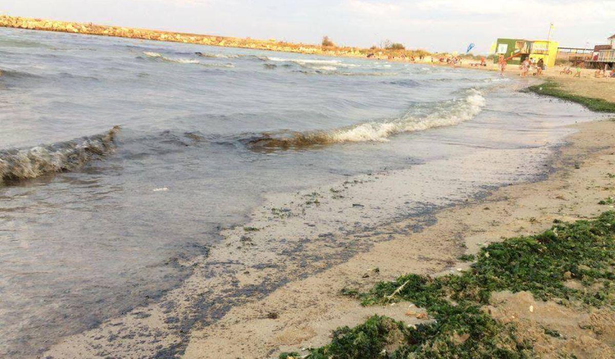 Poluare cu petrol pe plaja din Mangalia. Turiştii au ieşit din mare plini de pete (Foto)