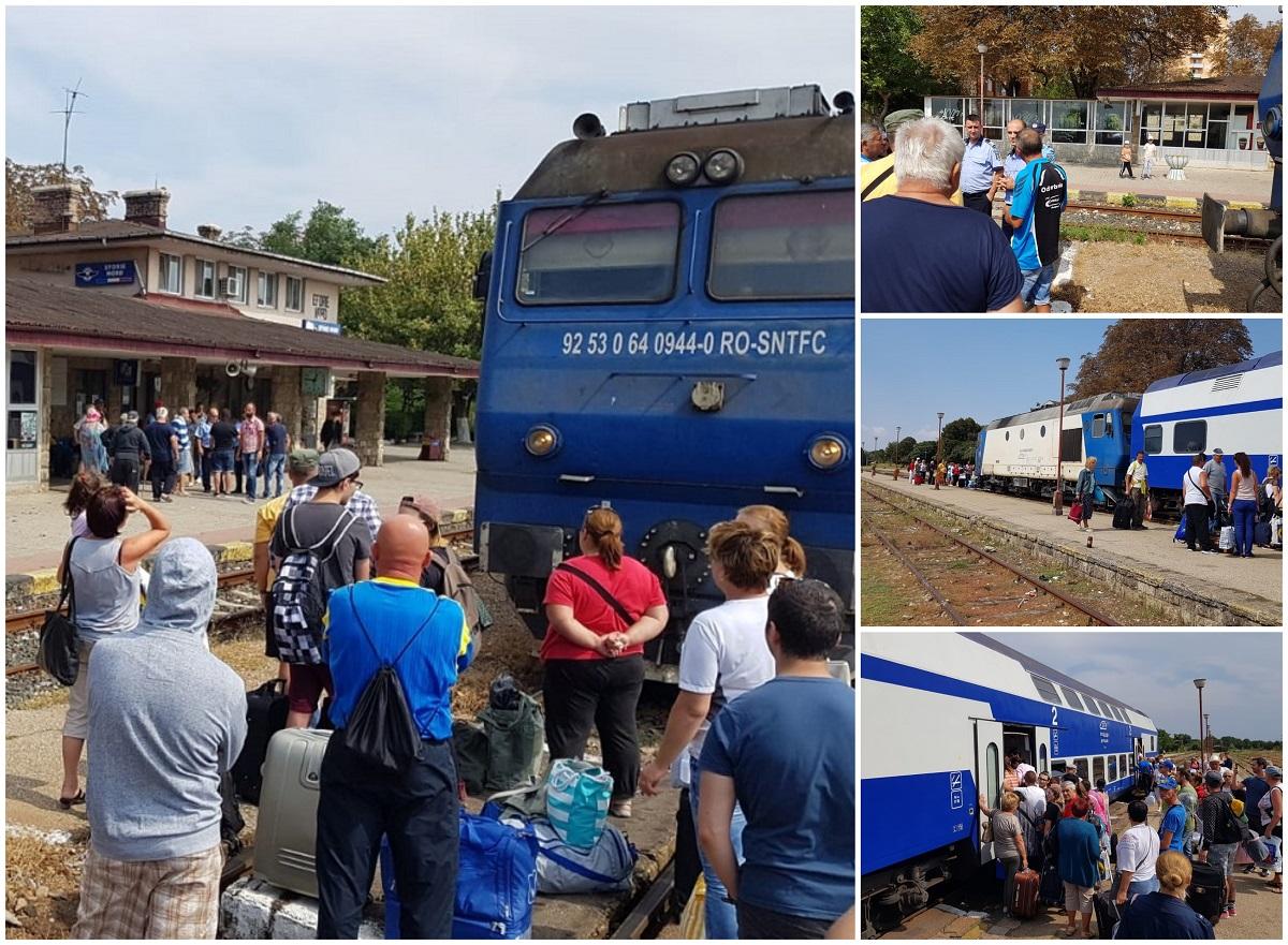 Zeci de oameni s-au asezat in fata trenului, in gara Eforie