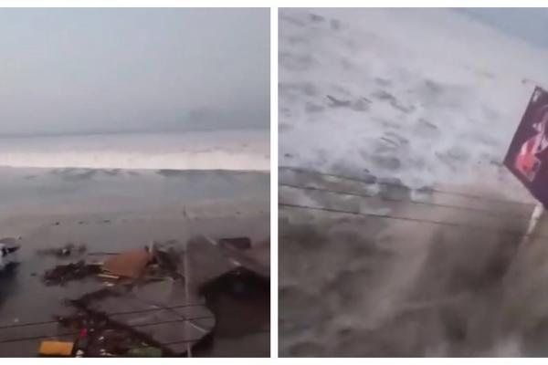 Valurile tsunami lovesc o plajă din Indonezia