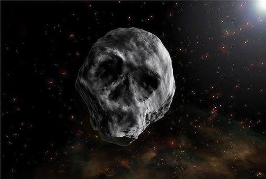 Imagine artistică a cometei în formă de craniu