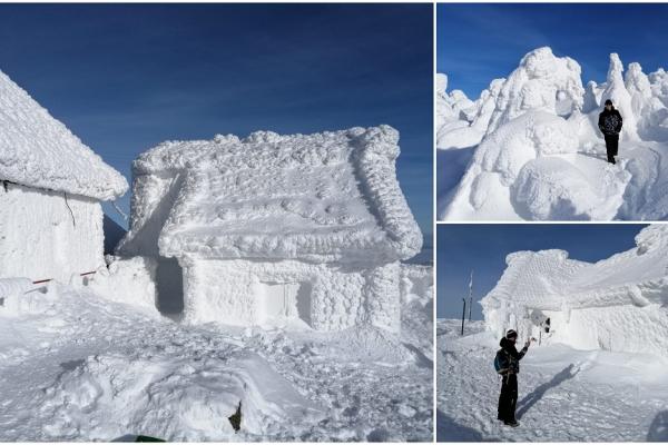 Imagini spectaculoase pe vârful Vlădeasa. Staţia meteo a îngheţat complet, oamenii spun că nu au mai văzut atâta zăpadă (Video)