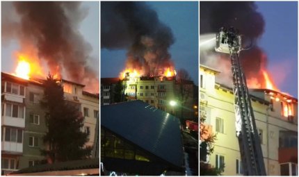 Incendiu puternic la mansarda unui bloc din Timisoara