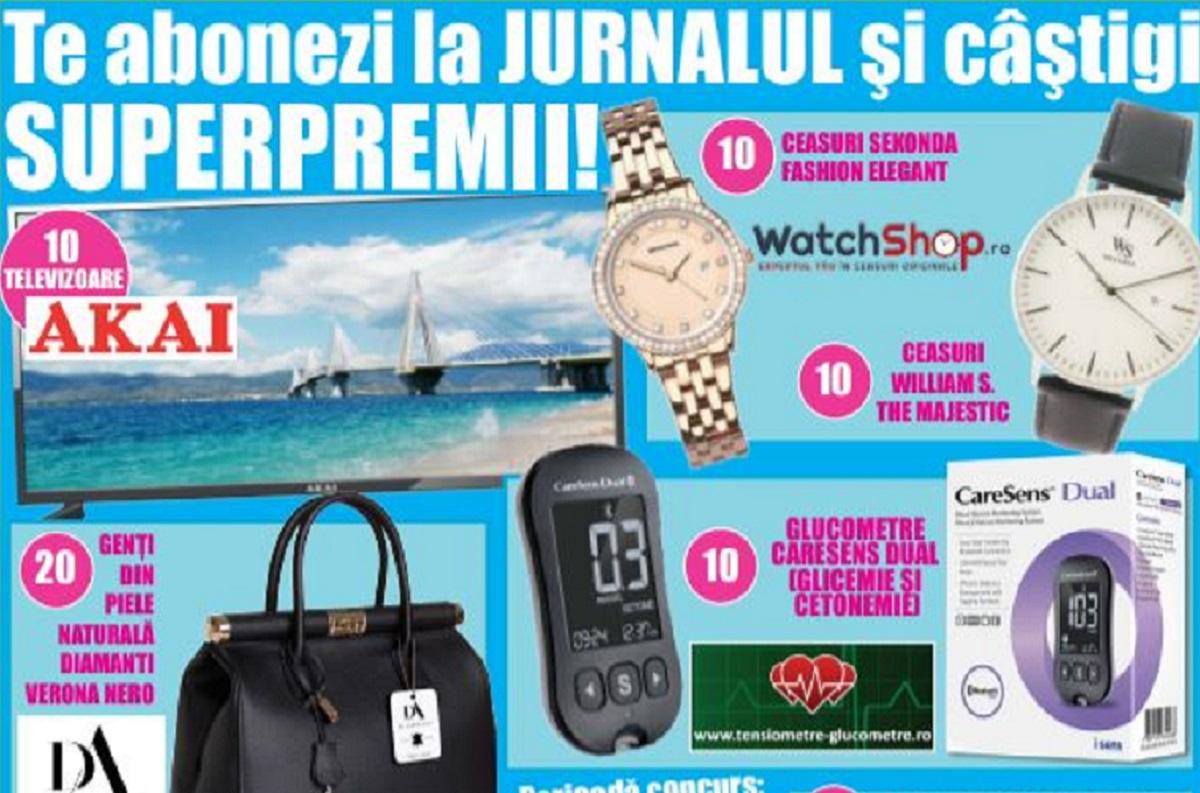 Te abonezi la Jurnalul şi câştigi televizoare, genţi, ceasuri, încălţăminte şi multe alte premii!