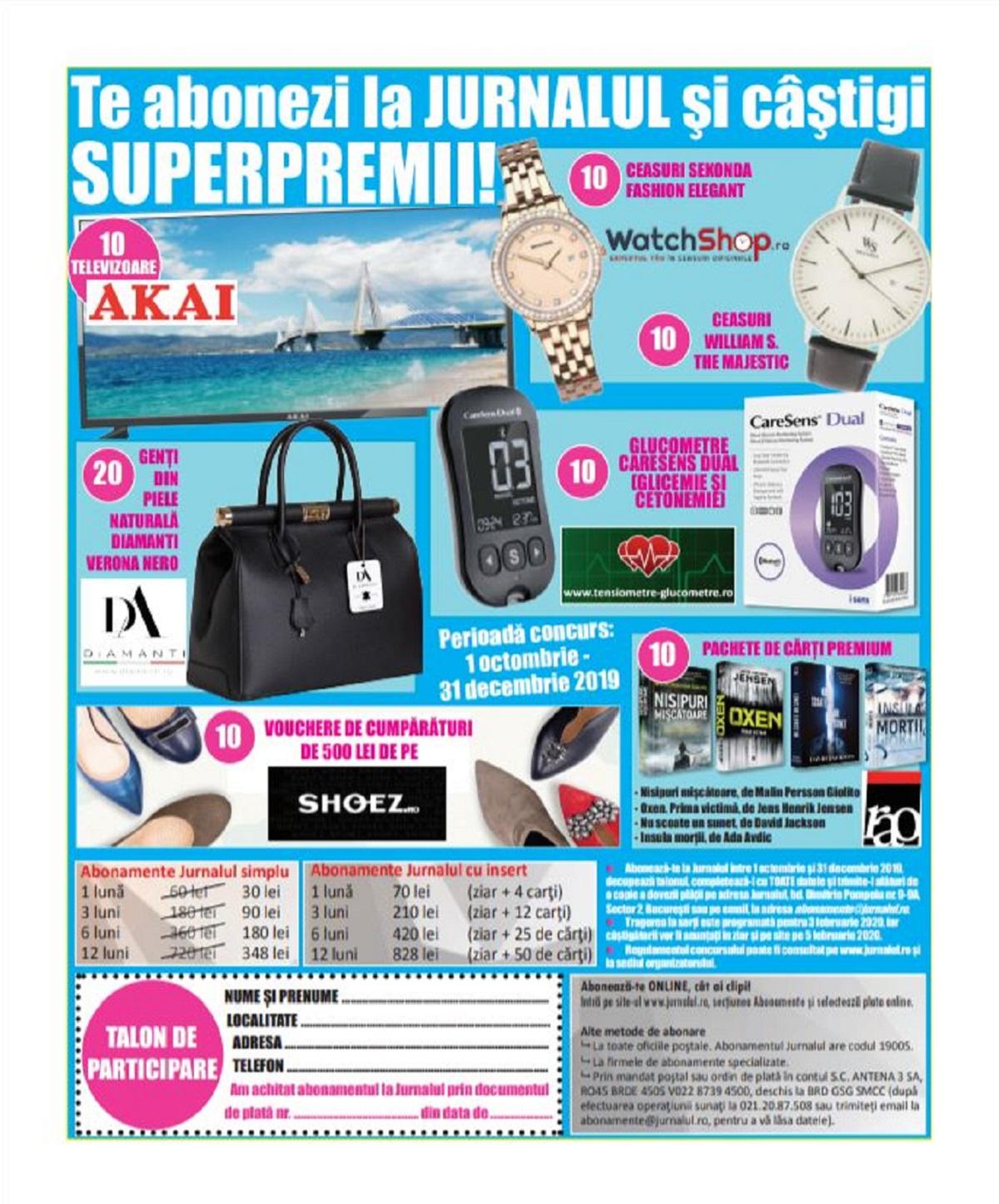 Te abonezi la Jurnalul şi câştigi televizoare, genţi, ceasuri, încălţăminte şi multe alte premii!