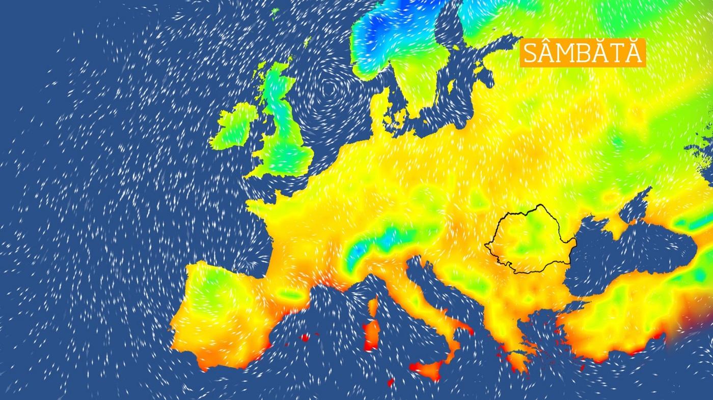 Harta meteo cu prognoza meteo în România pentru sâmbătă