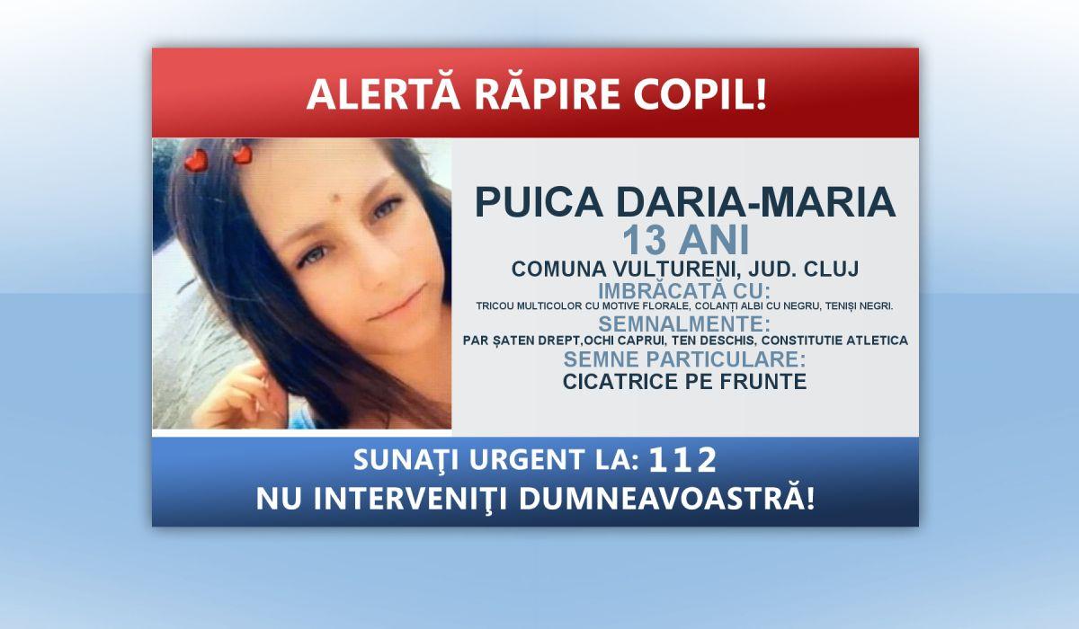 Daria Maria Puica a fost dată în urmărire după activarea sistemului 'Alertă, răpire copil!'