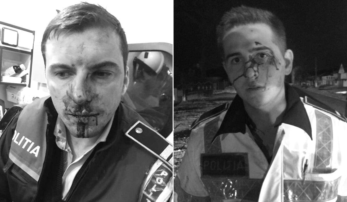 Imagini cu poliţiştii bătuţi şi lăsaţi fără pistoale în Călina, Vâlcea