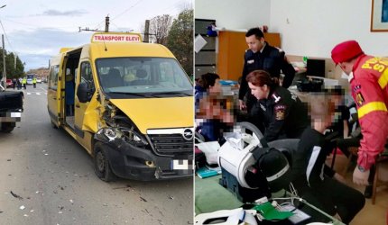 Elevi răniţi după un accident cu un microbuz şcolar în Ghioroc, Arad