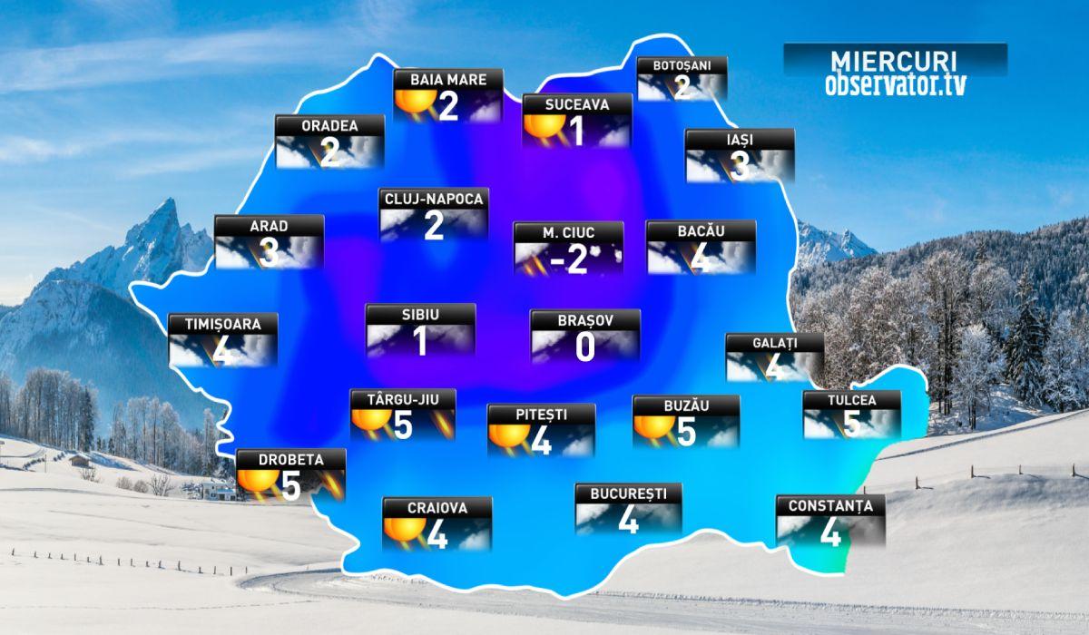 Ninsori, viscol şi temperaturi de -15 grade Celsius în România, în următoarele zile