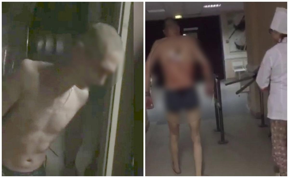 Captură video Bărbatul a fost cu greu convins de medici să între înapoi în spital