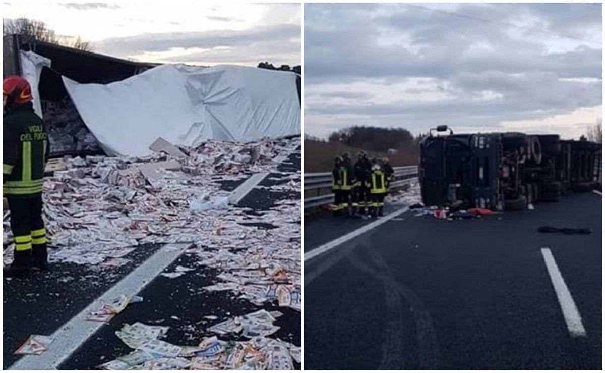 Autostradă din Italia, blocată de un sofer român de TIR cu pliante și broșuri