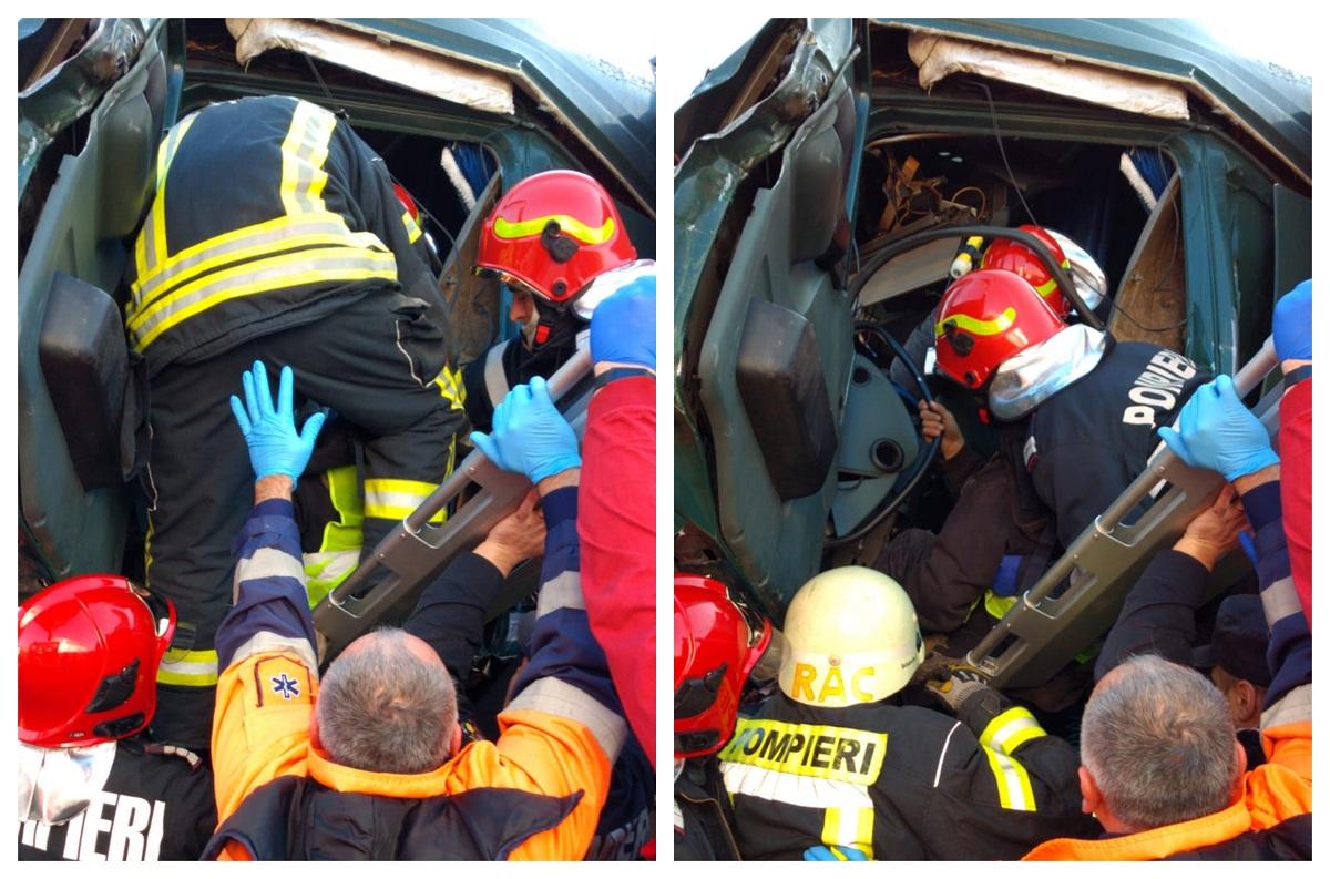 Şoferul a rămas blocat în TIR după teribilul accident de la Simeria