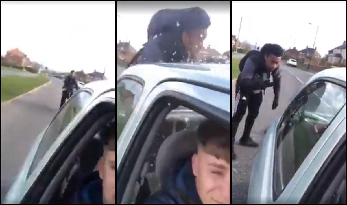 Șofer care frânează brusc în trafic Șoferul frânează brusc pentru a accidenta un biciclist