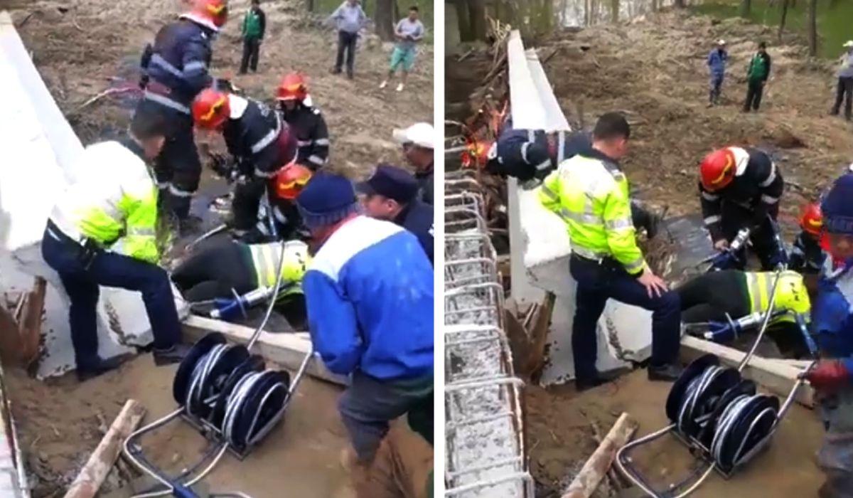 Pod prăbuşit peste muncitori în localitatea Stoina
