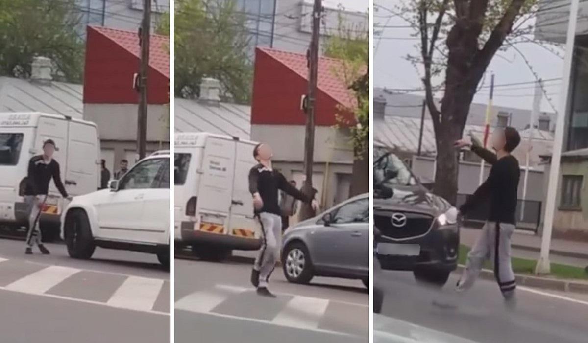 Tânărul drogat Tânărul drogat traversează o stradă