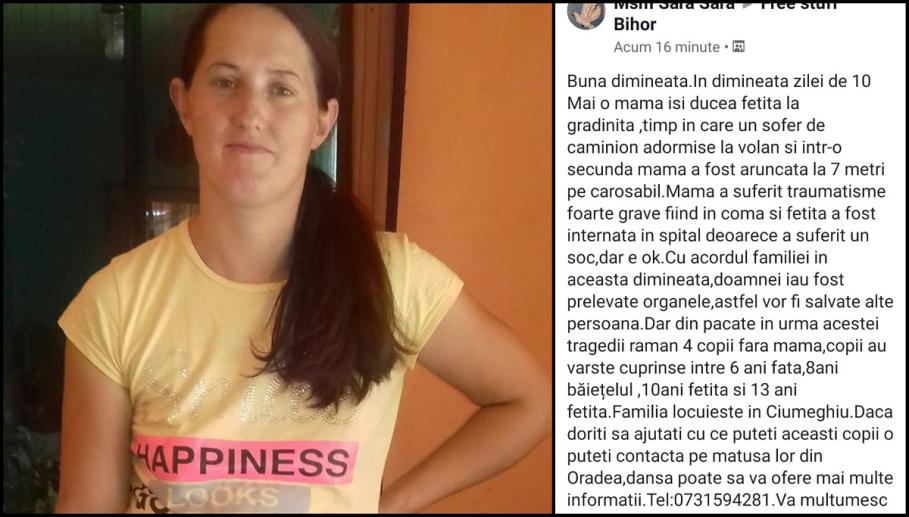 Simona Valentina Roxin amilia tinerei de 29 de ani, mamă a patru copii, a acceptat ca organele să-i fie donate
