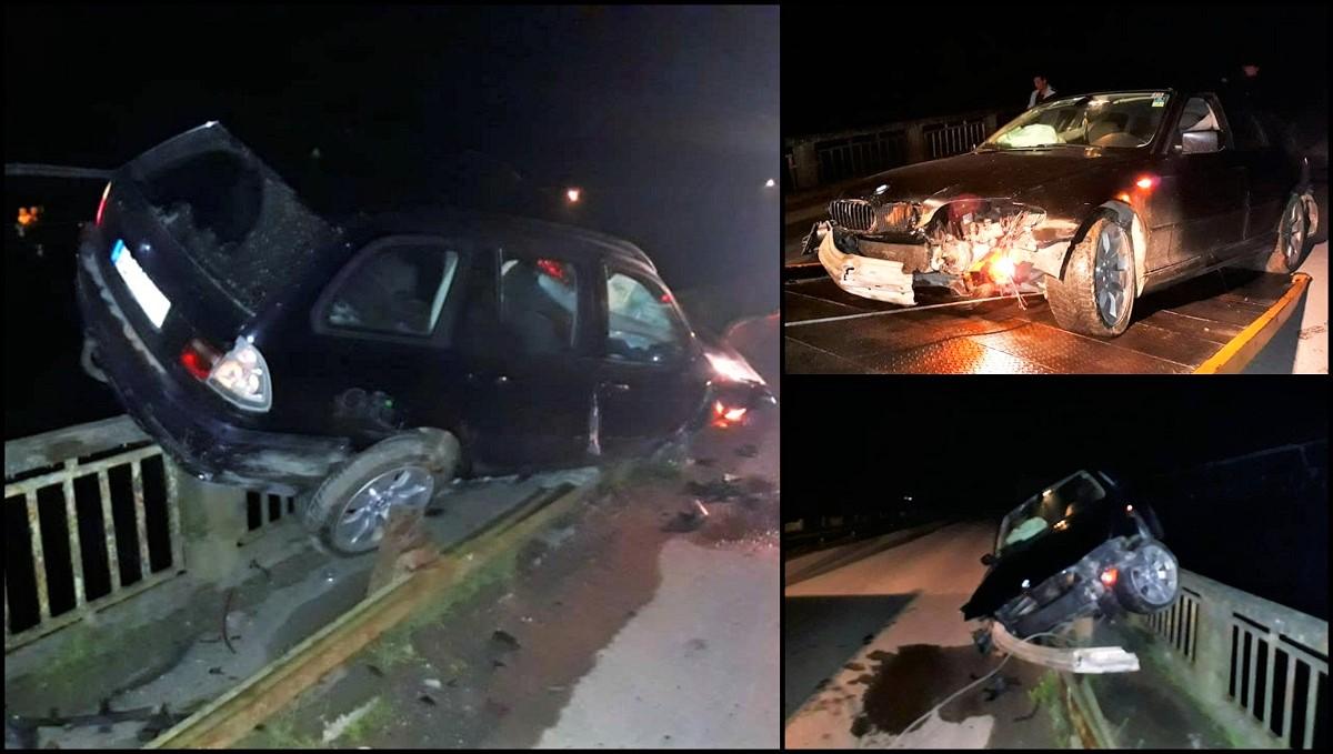 Un BMW a rămas suspendat pe podul se peste Mureş, la Ciumbrud