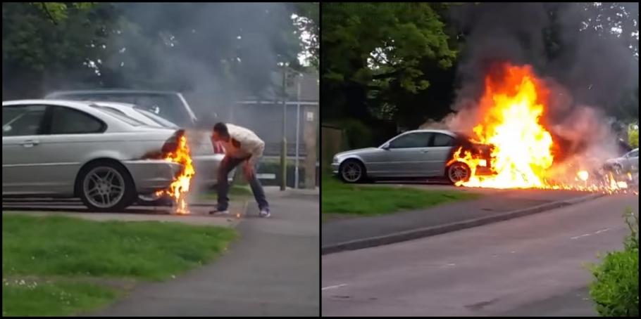 BMW în flăcări Incendiu BMW