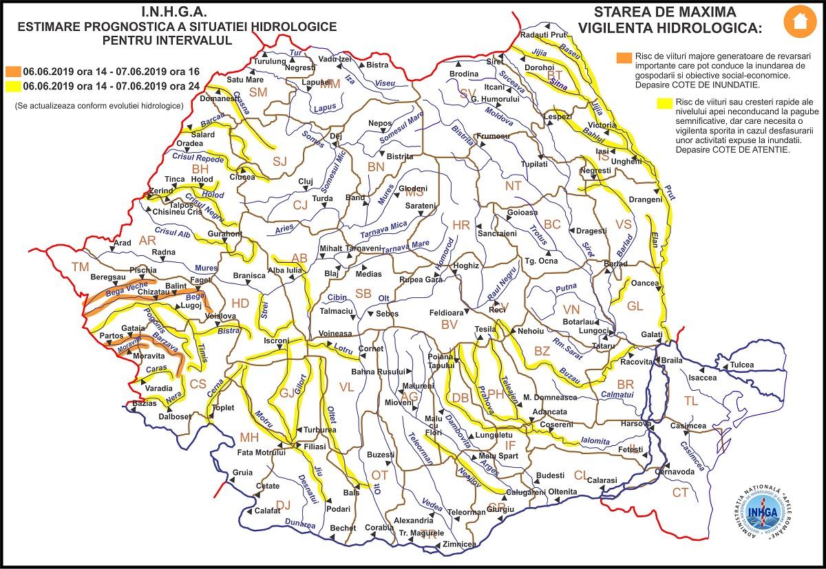 Cod galben de inundaţii în 33 de judeţe, până vineri la miezul nopţii