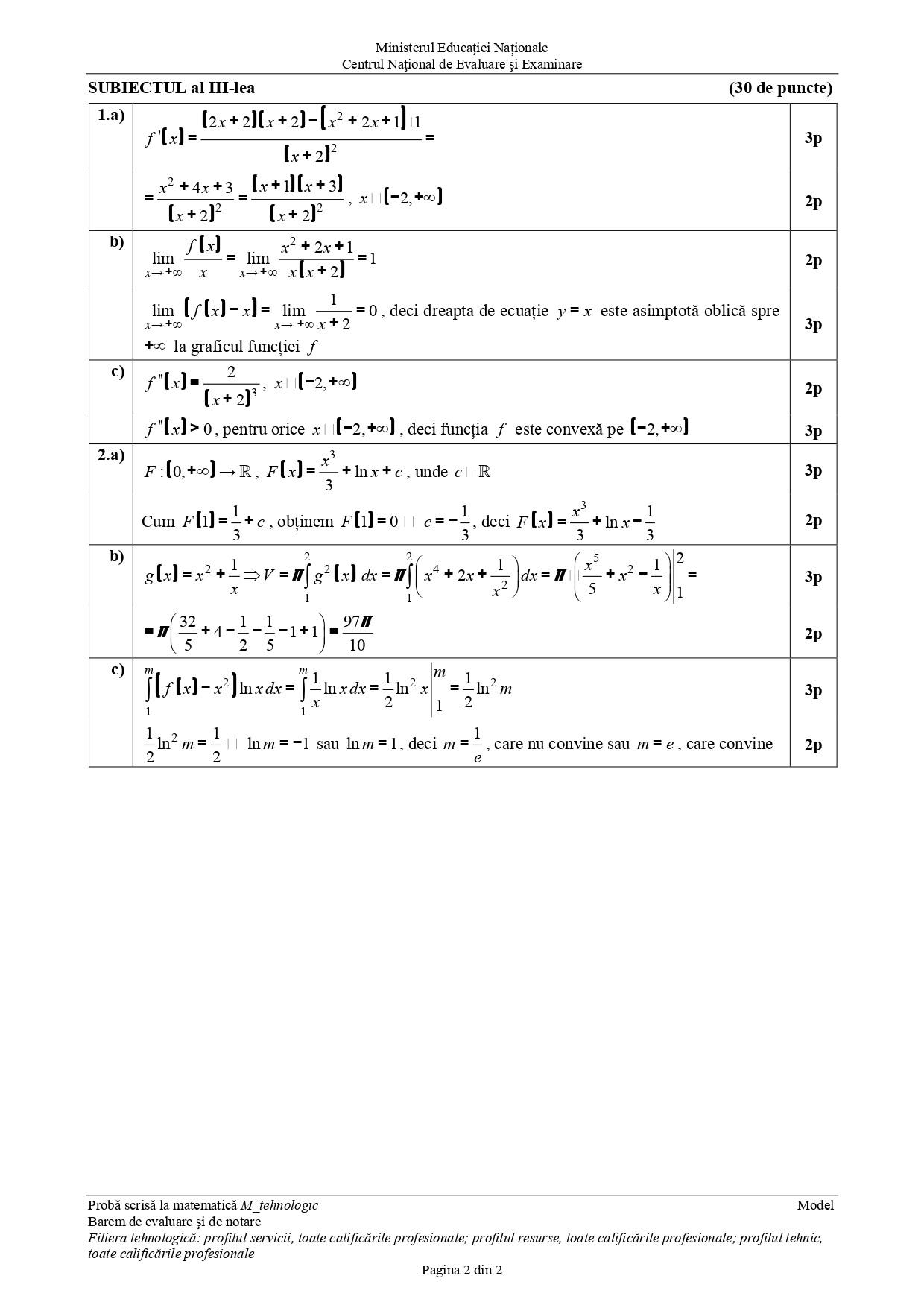 Barem matematică Bac 2019, specializarea tehnologic