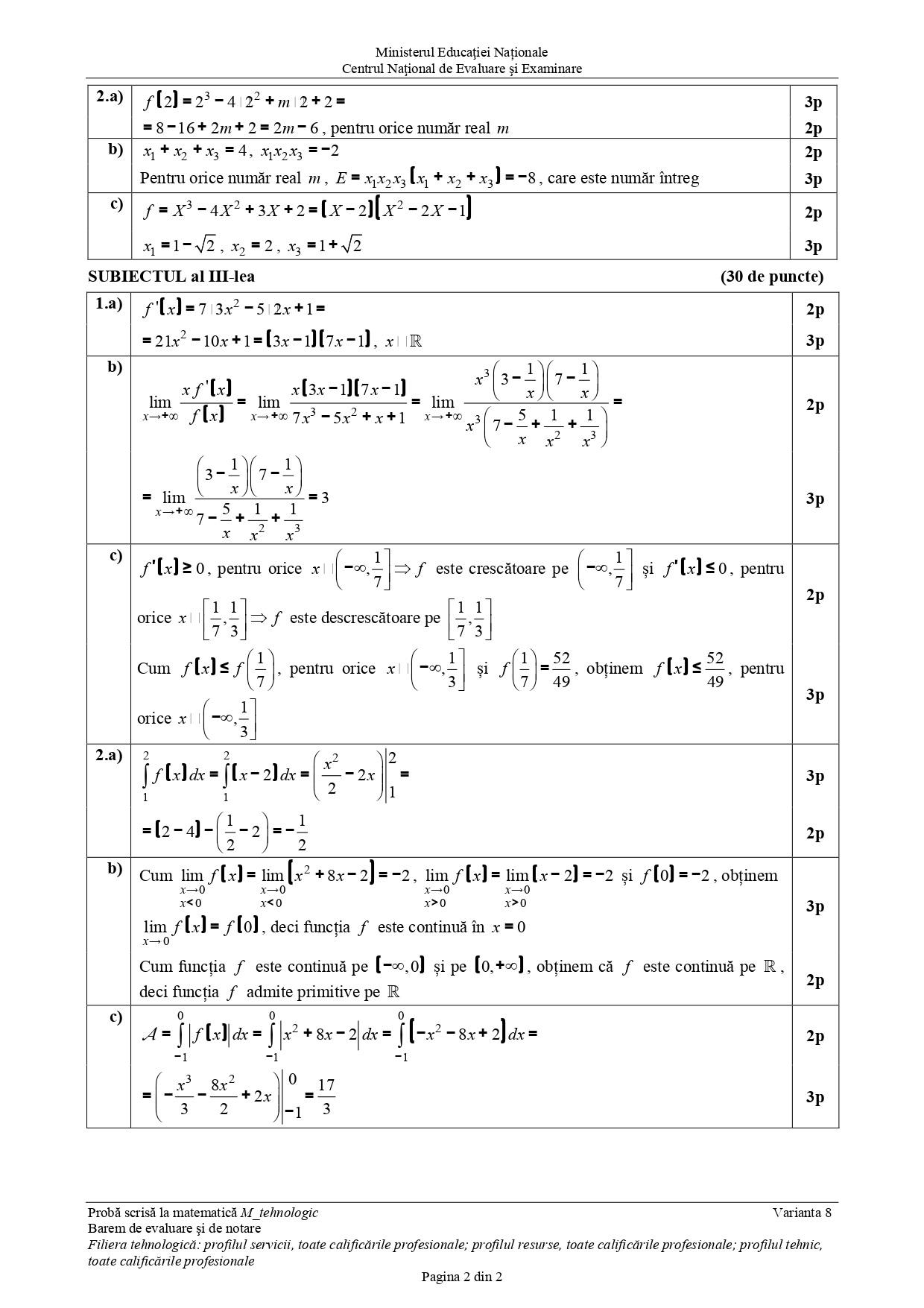 Barem subiecte matematică Bac 2019, specializarea pedagogic