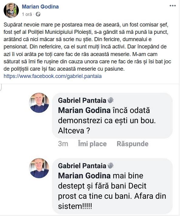 Marian Godină a umilit pe Facebook un poliţist pensionar din Ploieşti