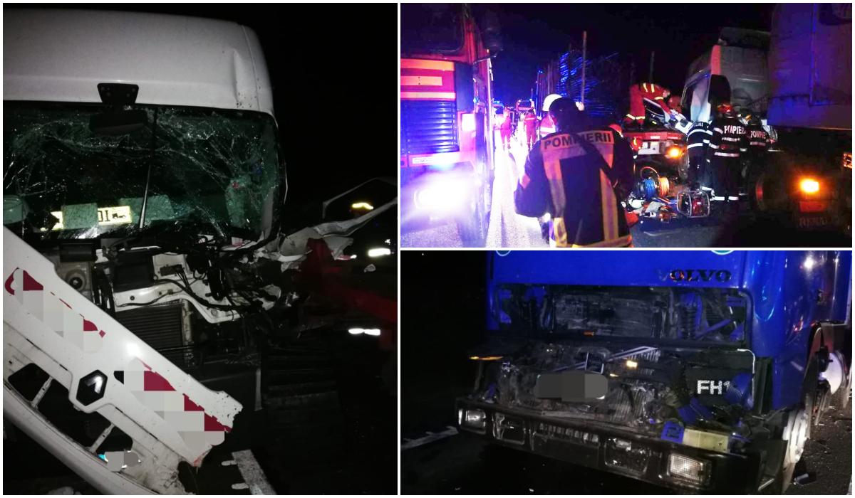Accident cu trei camioane