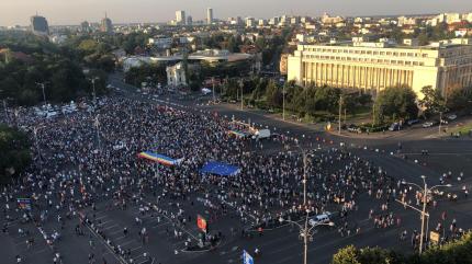 Manifestanți în Piața Victoriei