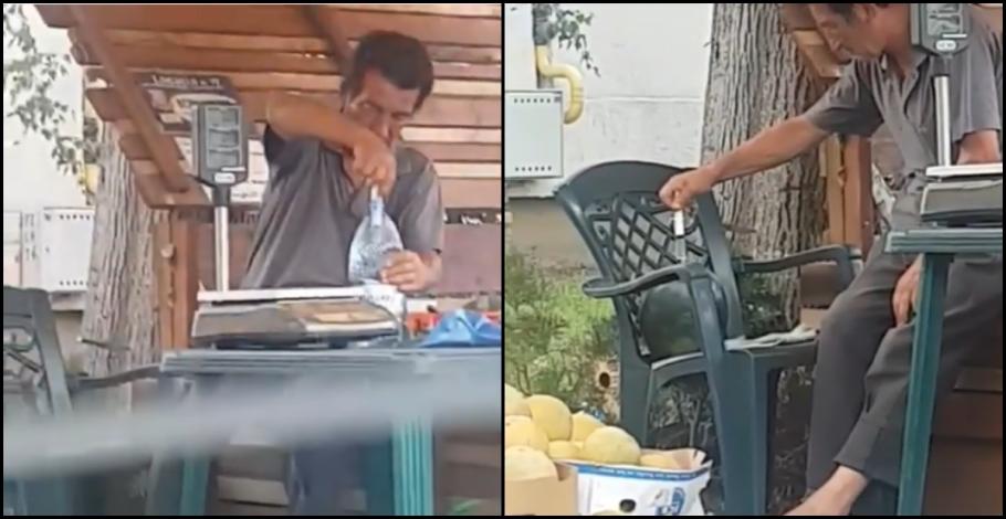 Pepeni injectați cu seringa Bărbat filmat în timp ce injectează pepeni cu seringa