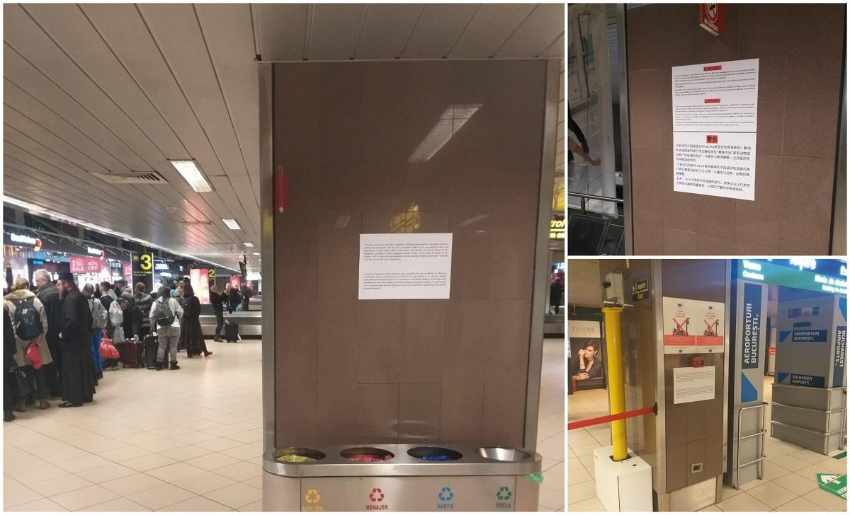 Afişe de informare în aeroport pentru virusul necunoscut din China Afişe pe Otopeni pentru pasagerii chinezi care vin în Bucureşti