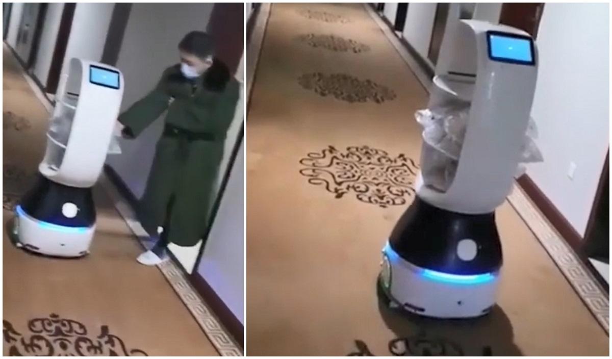 Un roboţel aduce mâncarea oaspeţilor unui hotel din China Chinezii folosesc roboţii pentru a se feri de coronavirus