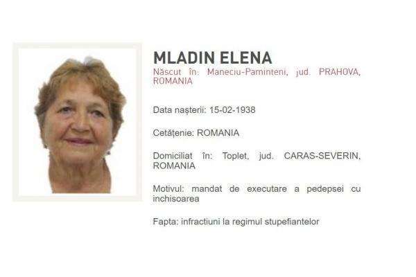 O bunică de 82 de ani din Caraş-Severin, dată în urmărire pentru trafic de droguri. Elena Mladin e căutată de 5 ani
