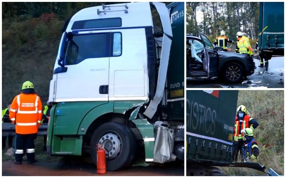 Un şofer român a derapat cu TIR-ul de 40 de tone și a blocat o autostradă în Germania Un şofer român a derapat cu TIR-ul de 40 de tone și a blocat o autostradă în Germania