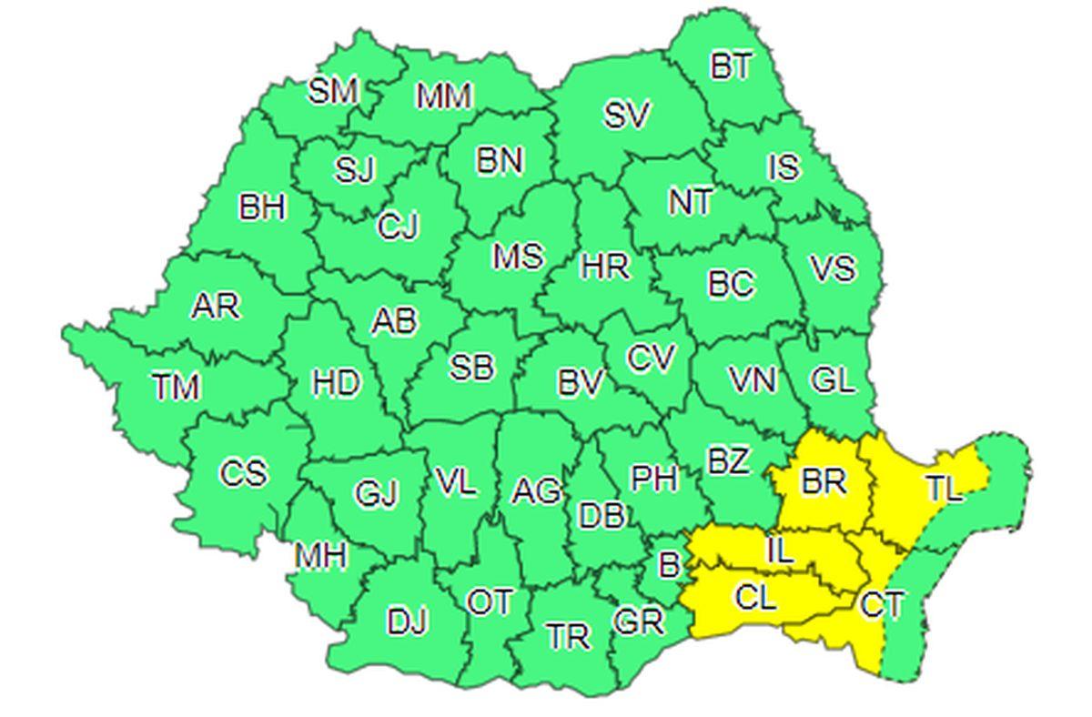 Harta cu zonele afectate de codul galben de ninsori