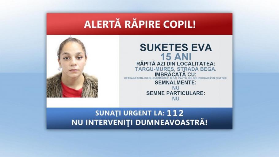 O adolescentă de 15 ani ar fi fost răpită de pe o stradă din Târgu Mureş Adolescenta este din Odorheiul Secuiesc