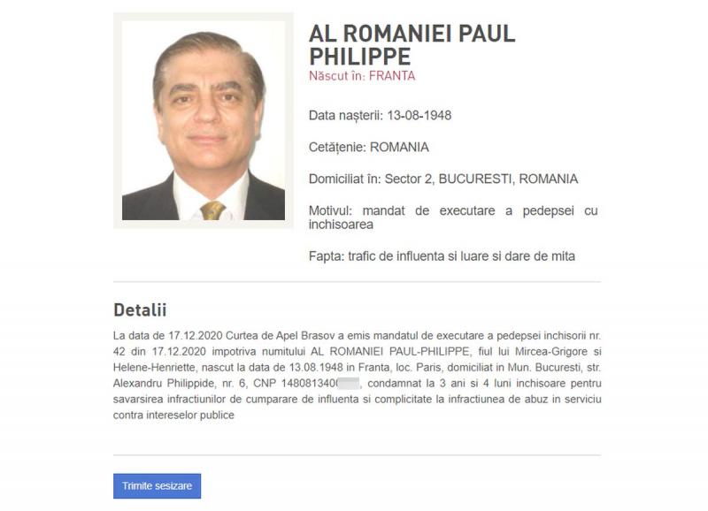 Fotografia Prințului Paul, pe site-ul Poliției Române
