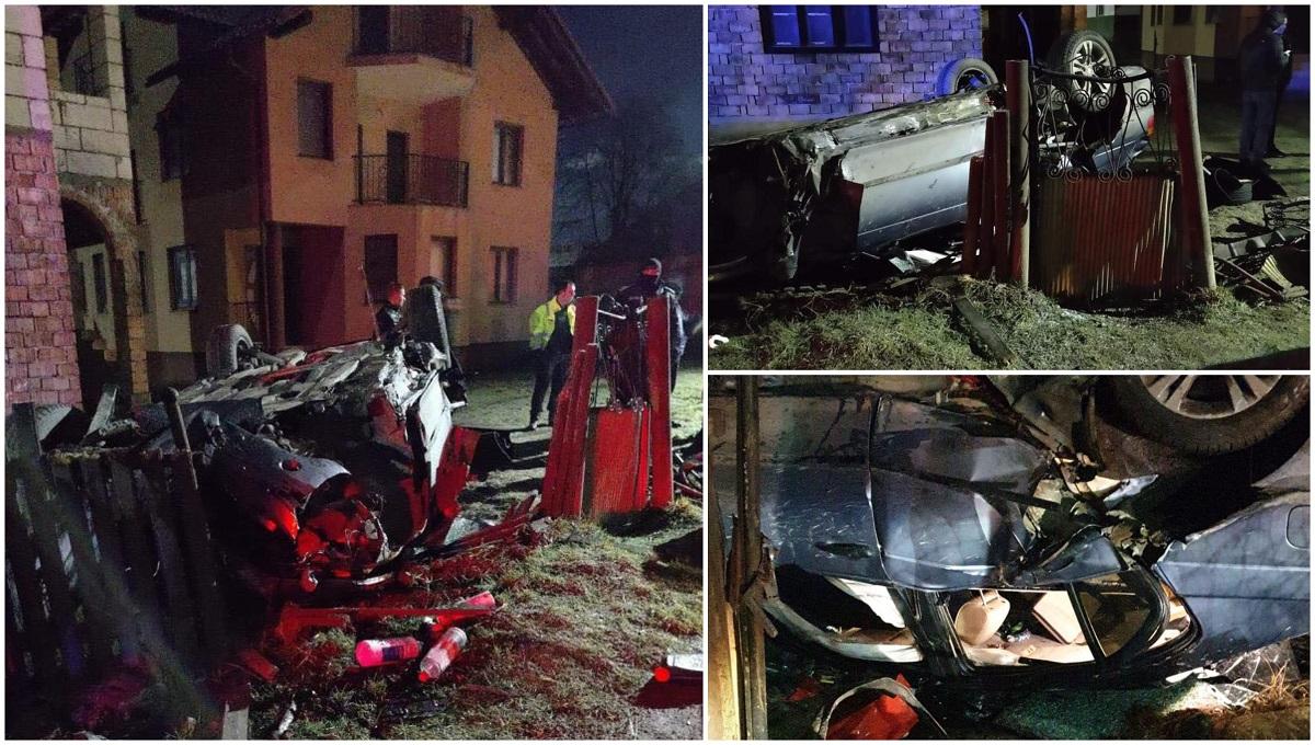 Patru tineri au făcut prăpăd cu BMW-ul, pe un drum din Repedea, în Maramureş