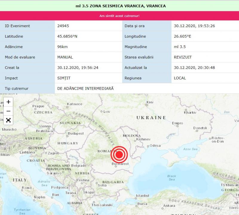 Seismul s-a produs la 96 de kilometri adâncime