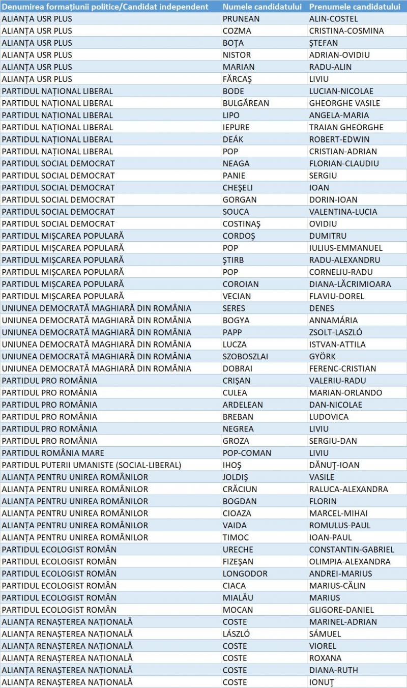 Candidați Camera Deputaților Sălaj