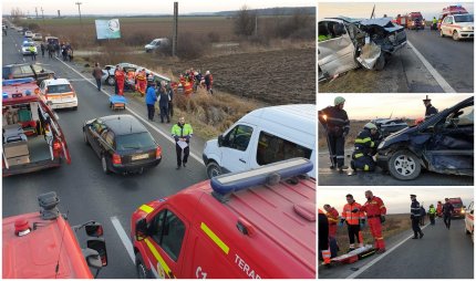 Impact frontal între un microbuz şi un autoturism