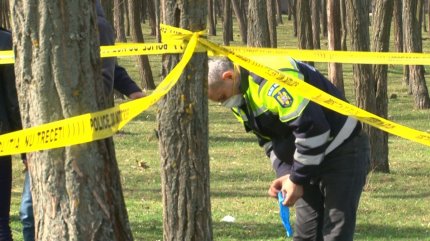 Un poliţist face cercetări în pădure