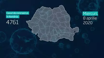 Harta României Harta județelor cu bilanțul epidemiei de coronavirus în România pe 8 aprilie