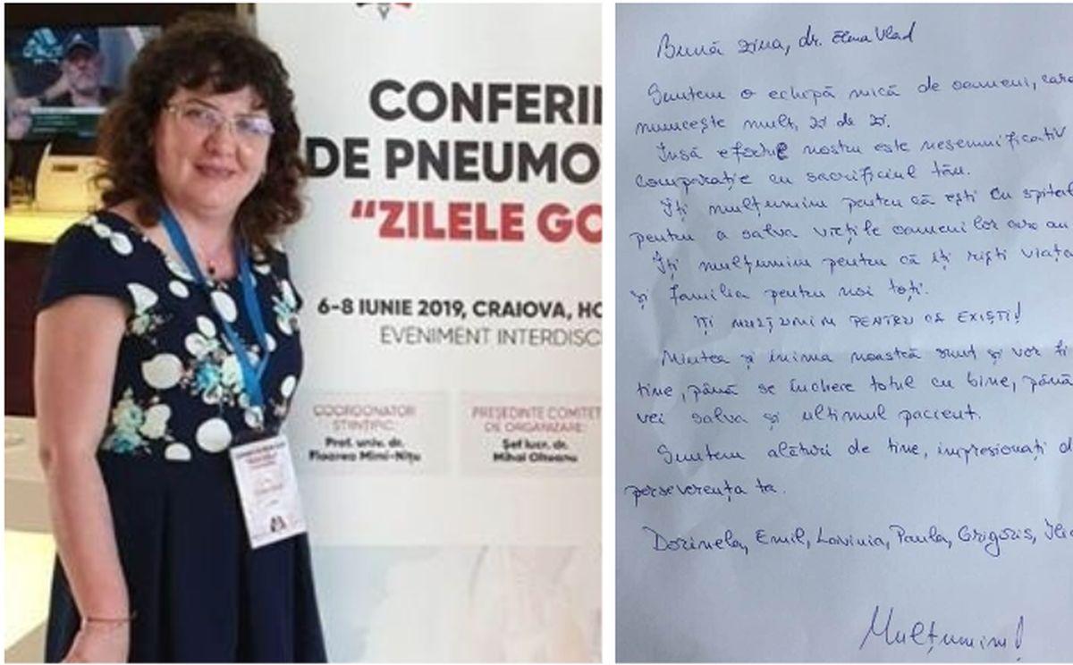 Doctorița Elena Vlad a primit un plic cu măști și un mesaj emoționant