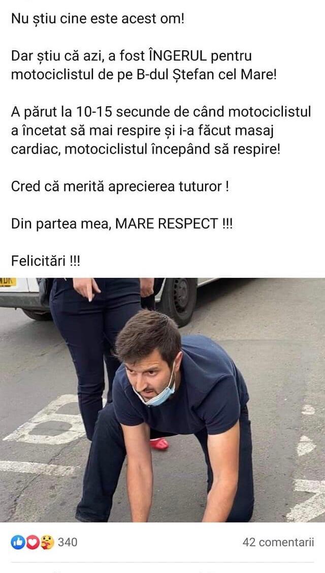 Bărbatul care i-a făcut masaj cardiac motociclistului lovit de Dacie, la Oradea