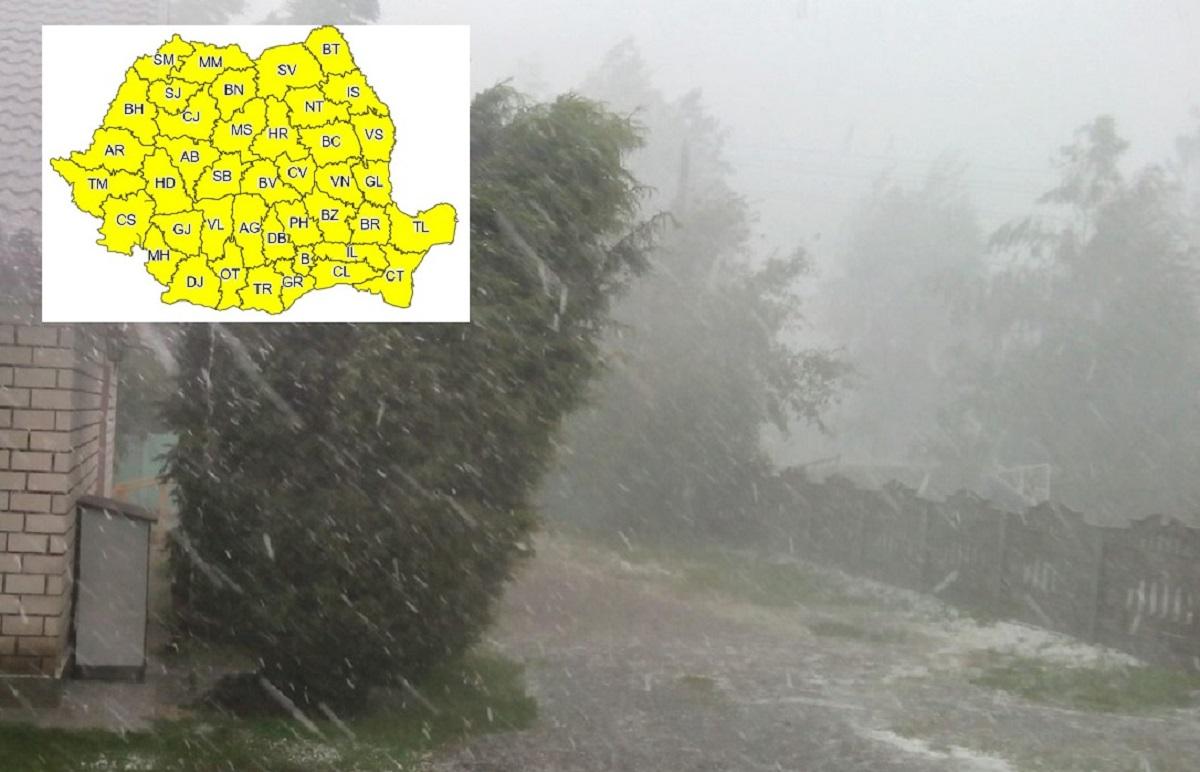 Alertă de ploi torențiale și grindină în România