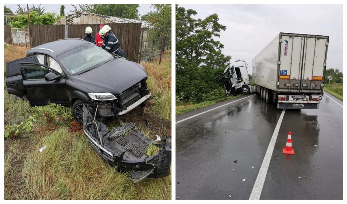 Accident produs la Ciochina, în Ialomița, între o mașină și un autocamion Șoferii implicați în accident au refuzat să fie transportați la spital