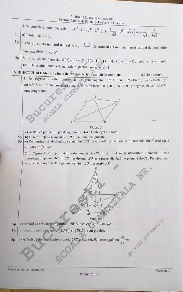 Subiecte Matematică: Ce au avut de rezolvat la Matematică elevii de clasa a VIII-a -2